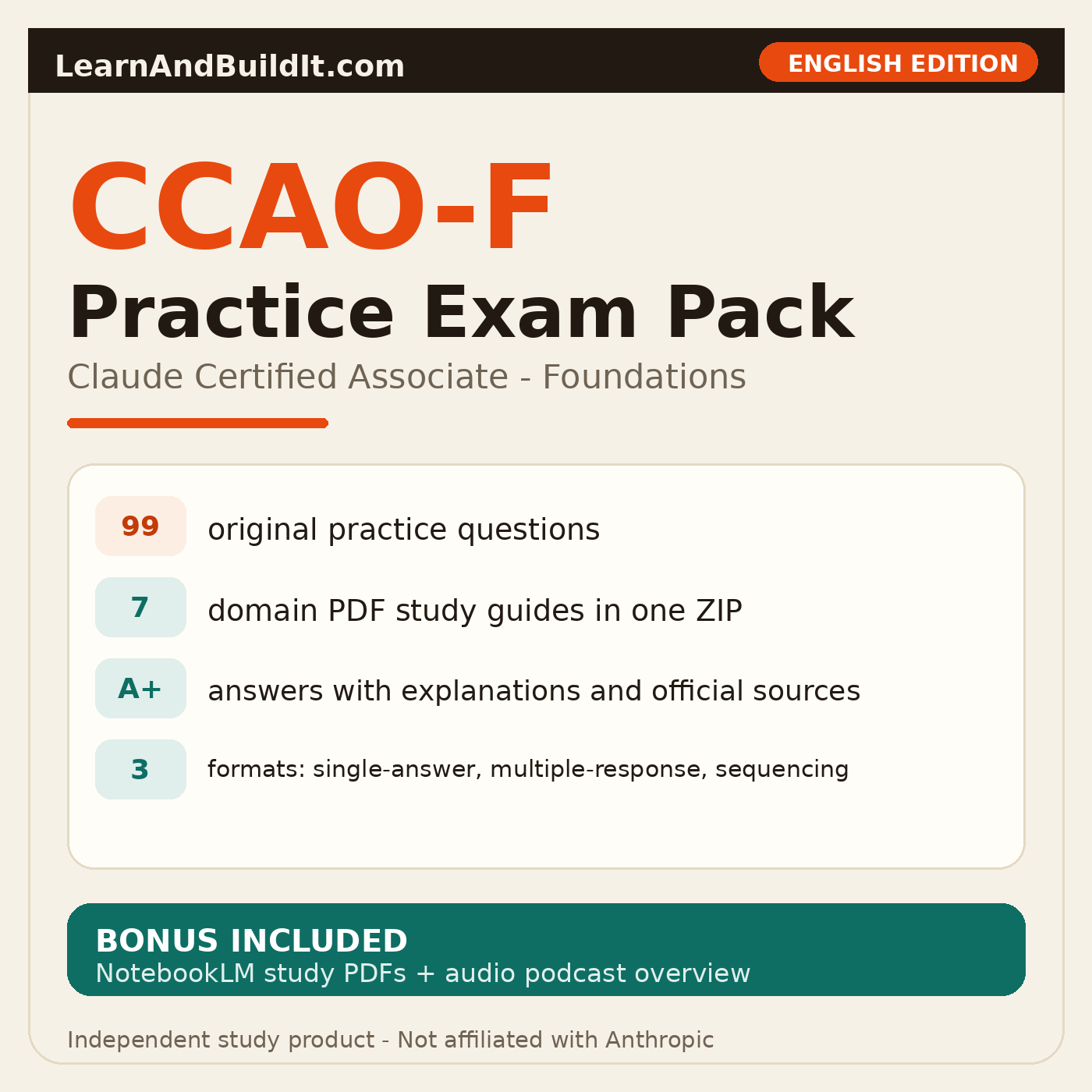 CCAO-F Practice Exam Pack — 99 original practice questions, 7 PDF study guides, and an interactive web trainer